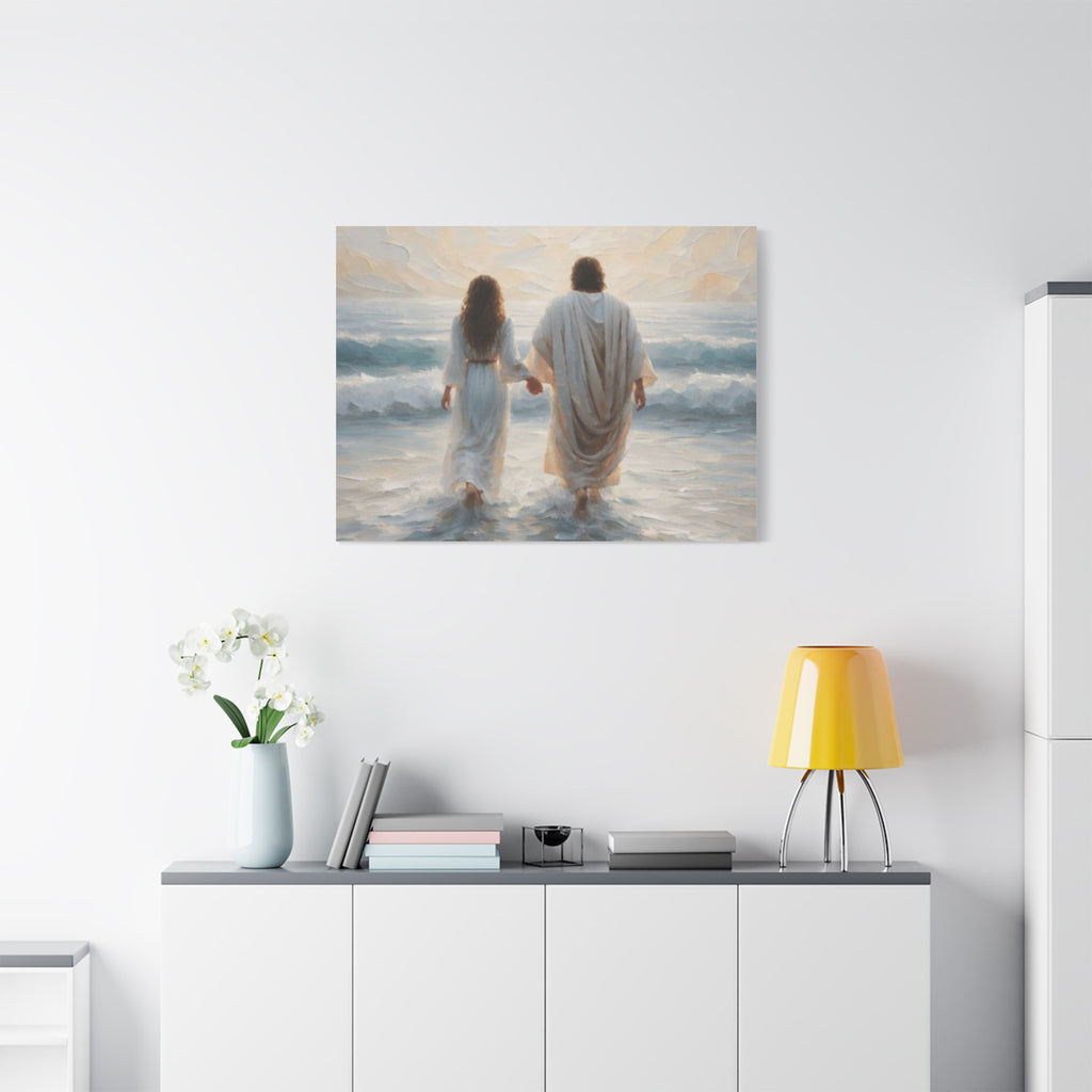 Jesus Walking on Water Canvas Wall Art – Christian Coastal Faith Artwork | Inspirational Christian Home Décor