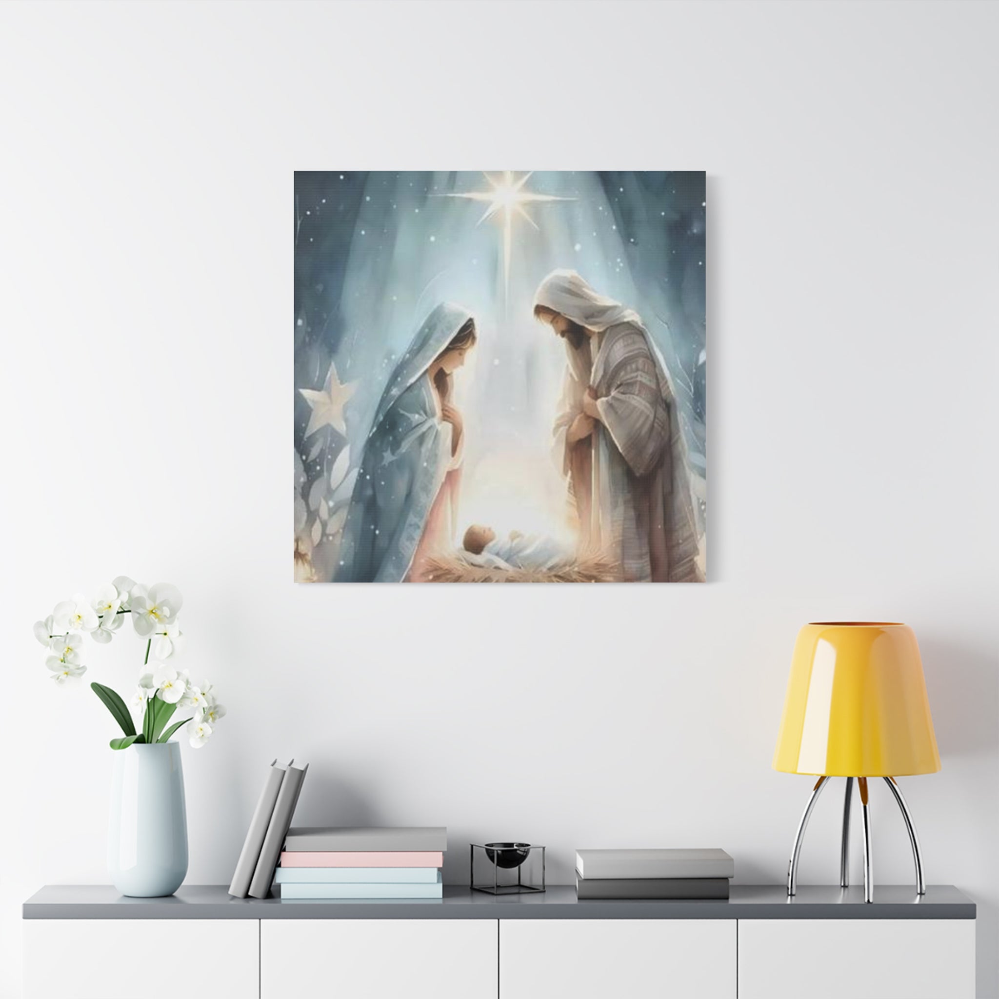 Holy Family Nativity Canvas Wall Art – Mary and Joseph Christian Christmas Artwork, Faith-Inspired Home Décor