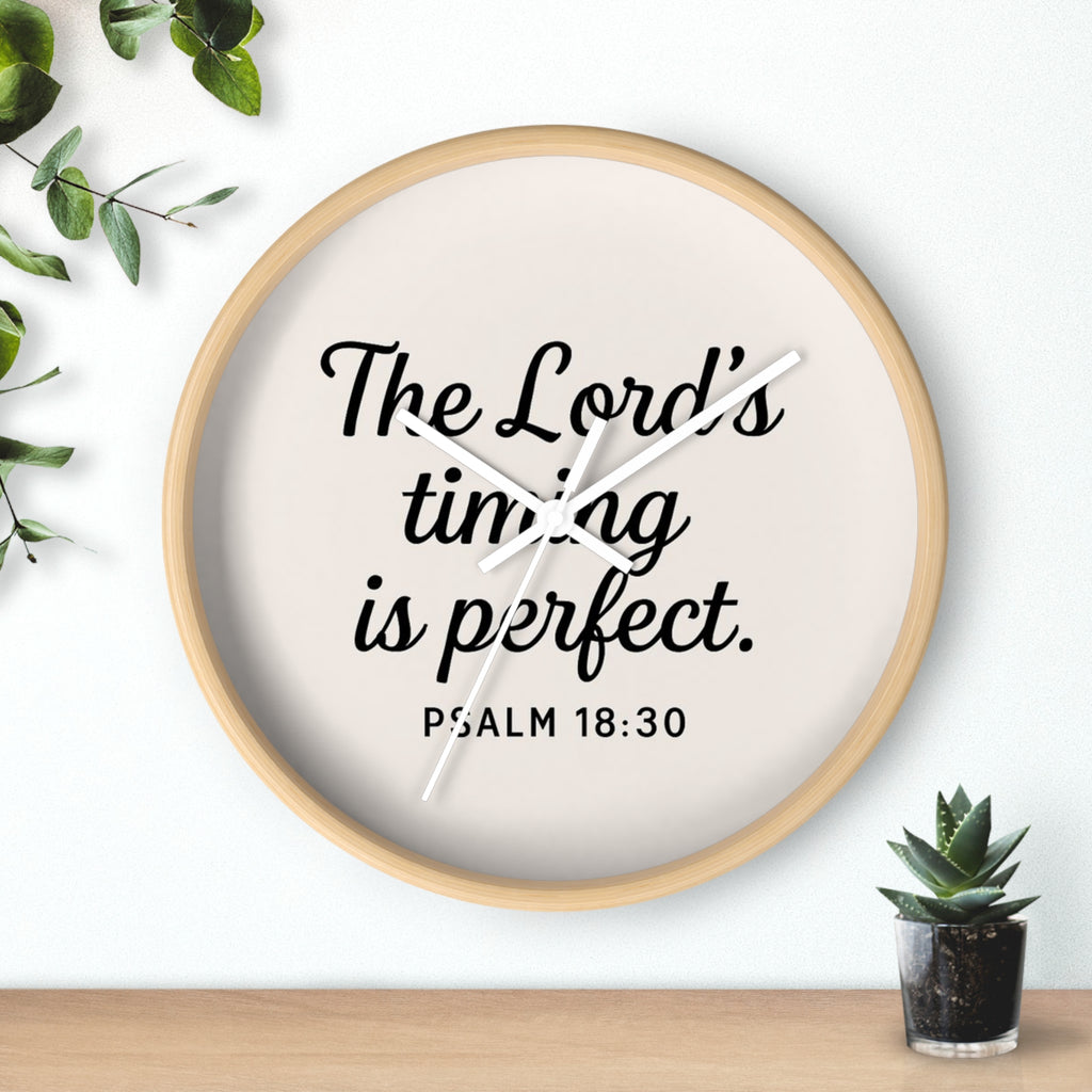 “The Lord’s Timing Is Perfect” Christian Wall Clock – Psalm 18:30 Faith-Inspired Home Décor | Faith & Home Co.