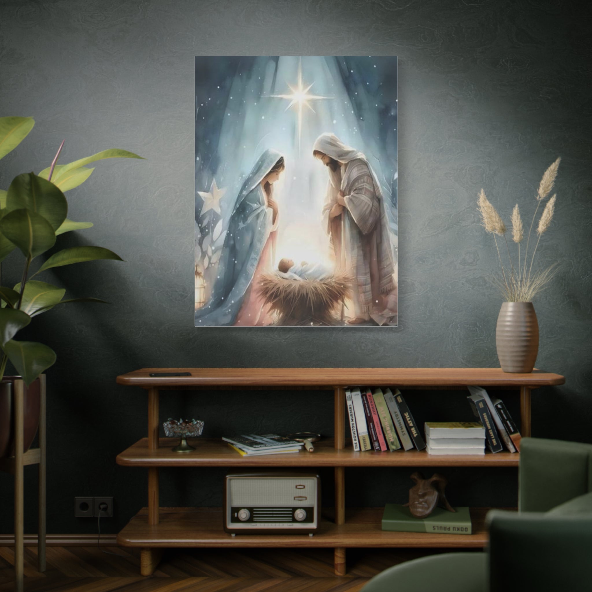 Holy Family Nativity Canvas Wall Art – Mary and Joseph Christian Christmas Artwork, Faith-Inspired Home Décor