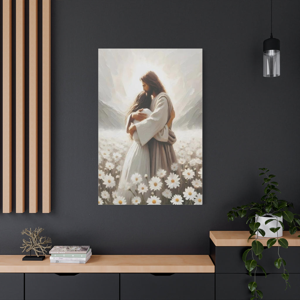 Jesus Embrace Canvas Wall Art – Christian Faith Artwork of Christ’s Love | Inspirational Christian Home Décor