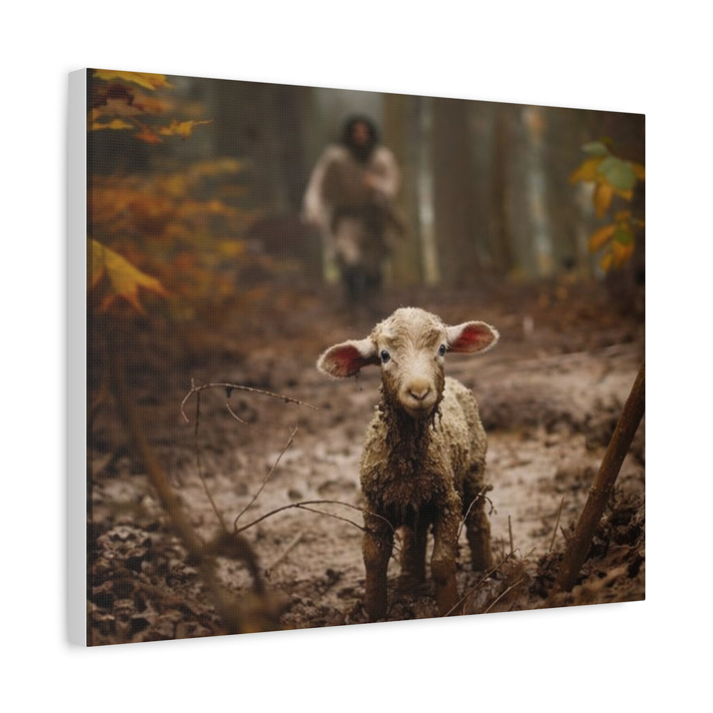 The Lost Lamb Canvas Wall Art | Faith-Inspired Christian Home Décor | Shepherd & Lamb Biblical Artwork