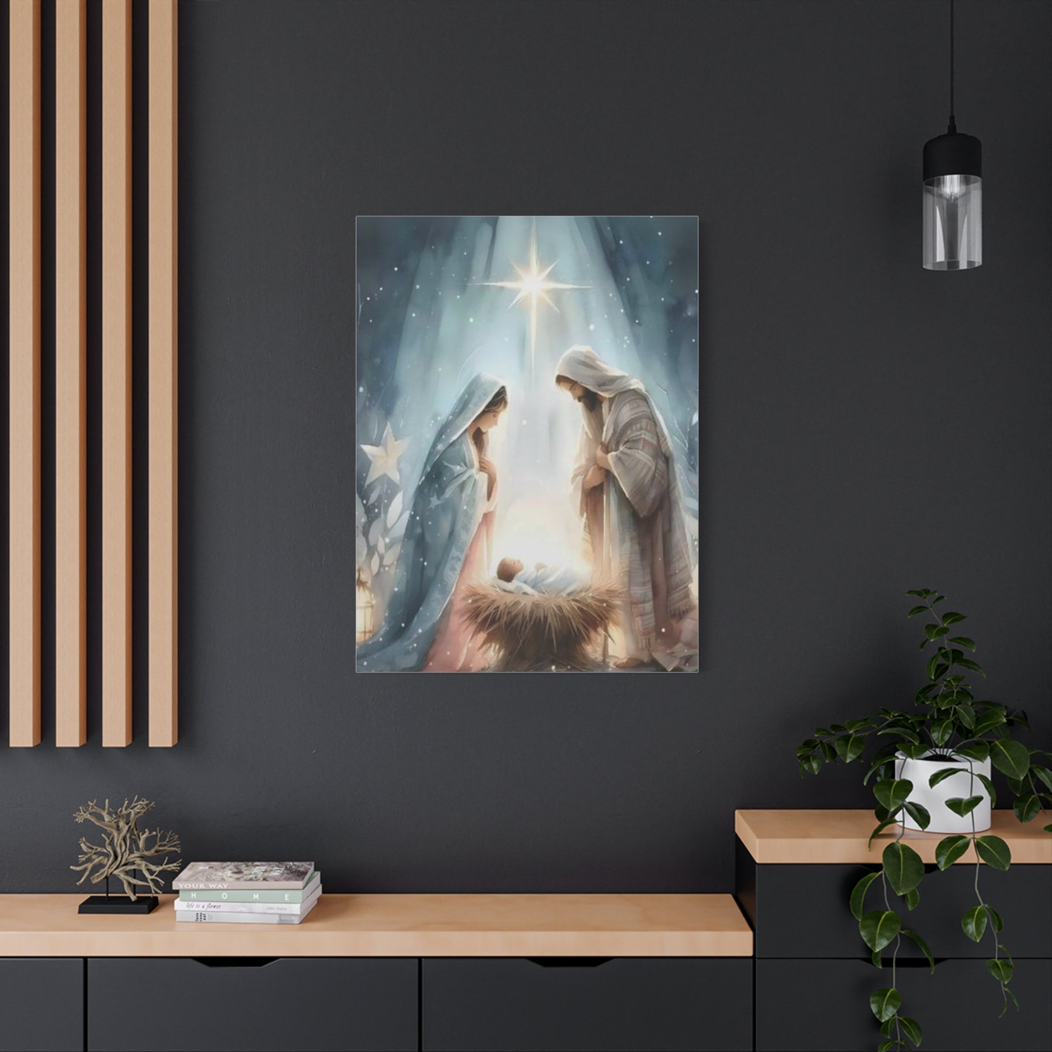 Holy Family Nativity Canvas Wall Art – Mary and Joseph Christian Christmas Artwork, Faith-Inspired Home Décor