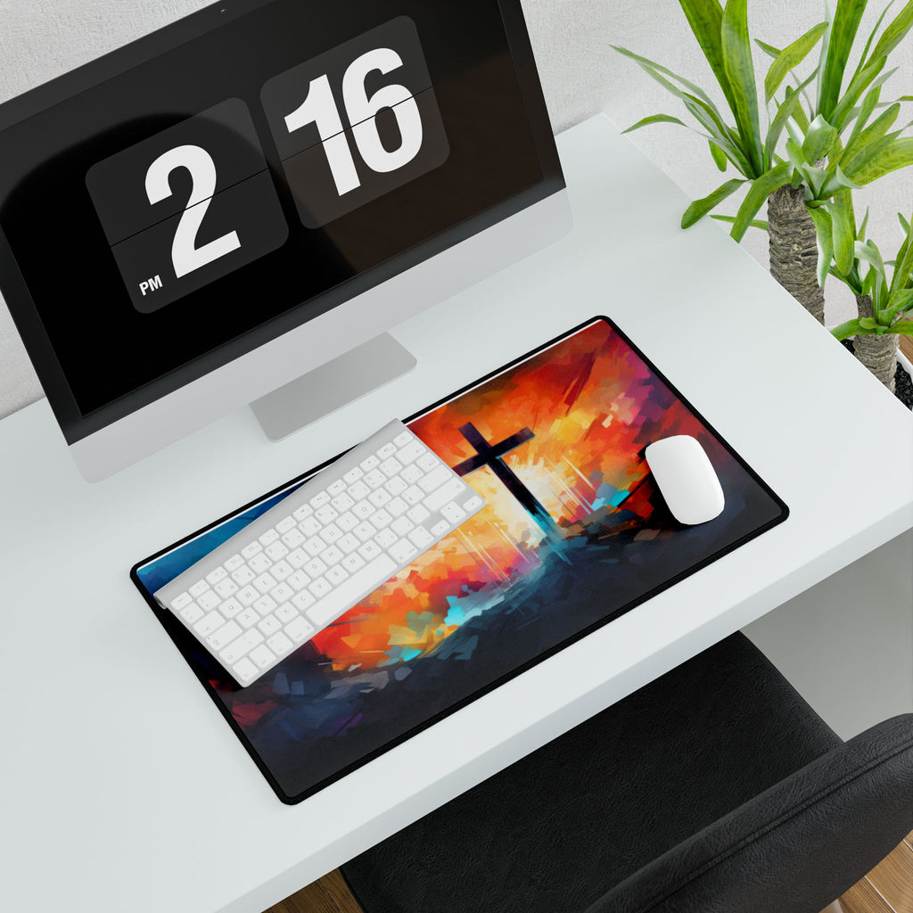 Christian Desk Mat with Cross Artwork – Faith-Inspired Extended Mouse Pad for Office & Home Workspace