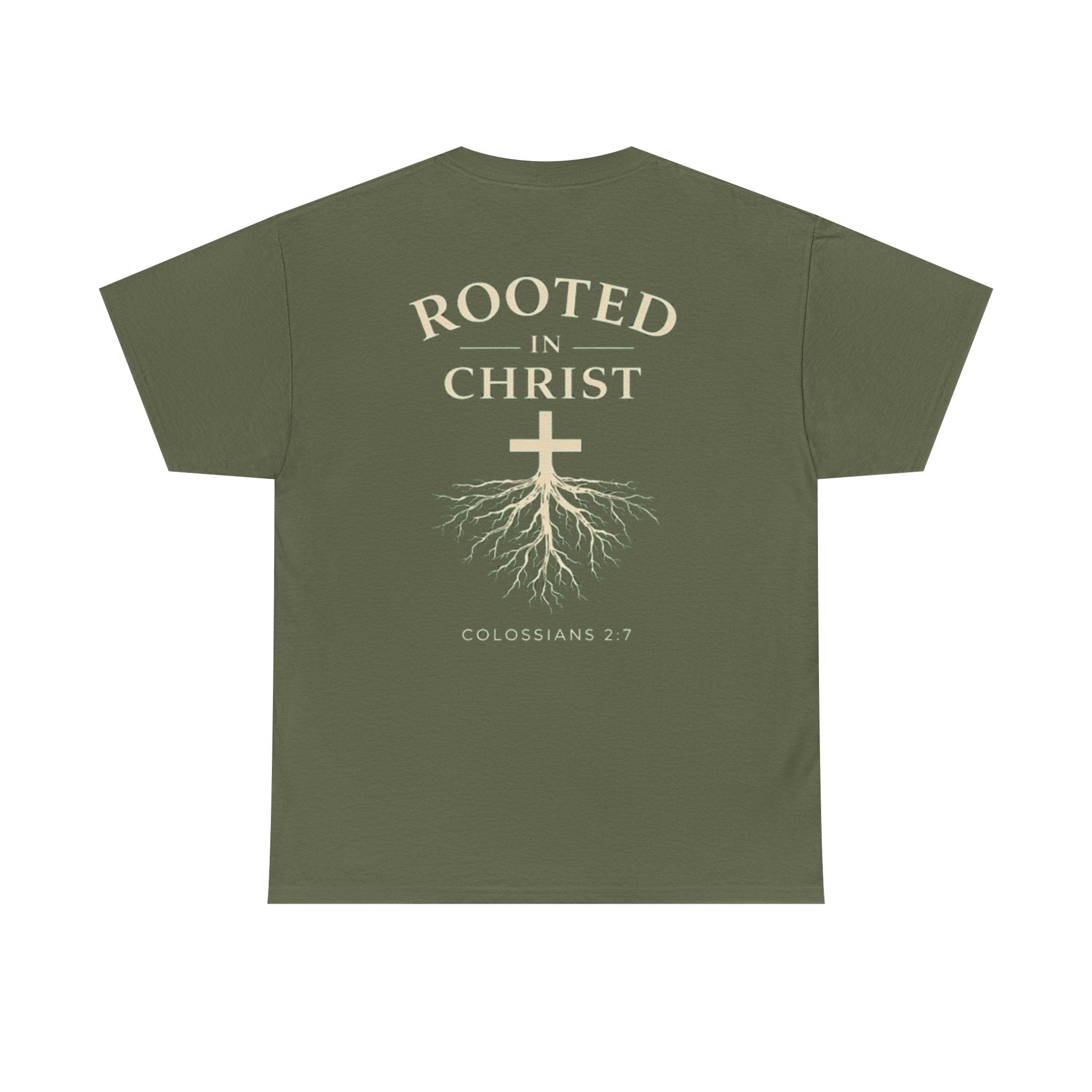 Rooted in Christ Christian T-Shirt – Colossians 2:7 Faith-Based Graphic Tee | Inspirational Christian Apparel