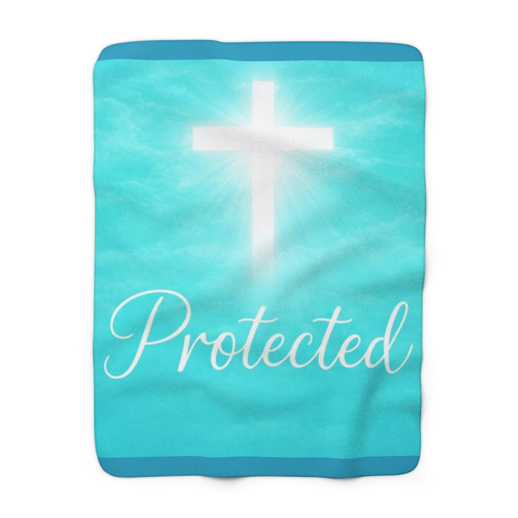 Protected Turquoise Sherpa Blanket | Christian Inspirational Throw | Cozy Faith-Based Home Decor