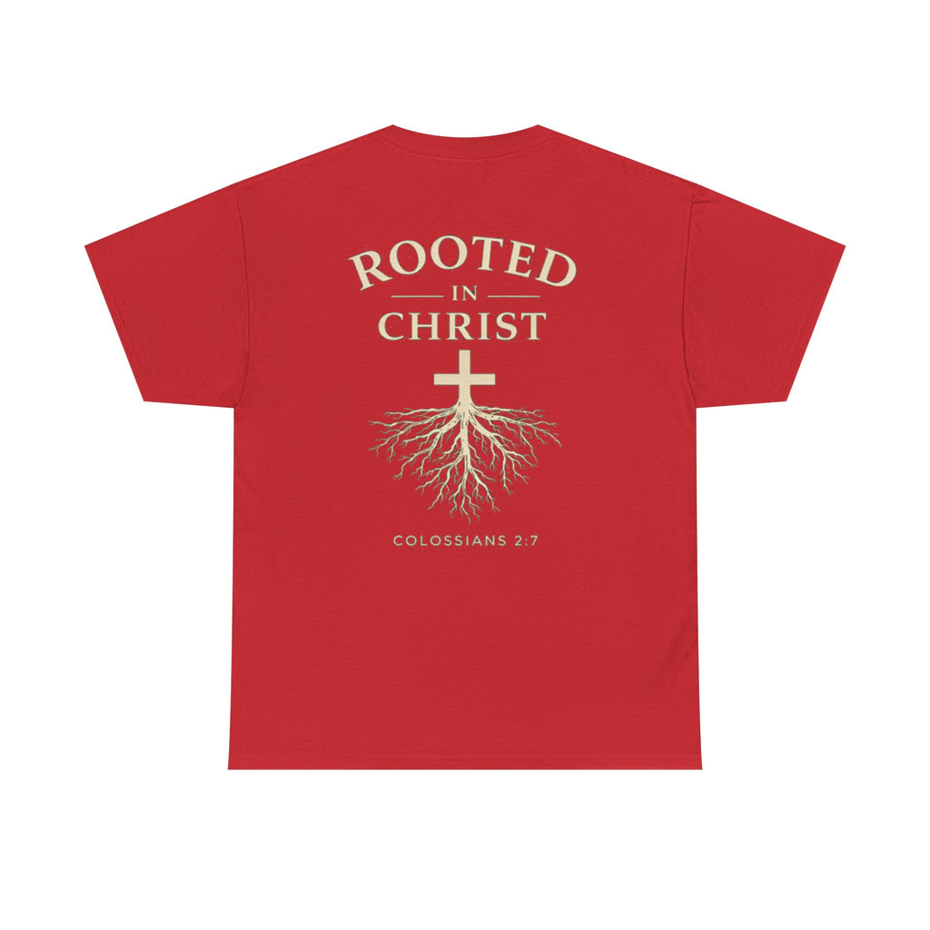 Rooted in Christ Christian T-Shirt – Colossians 2:7 Faith-Based Graphic Tee | Inspirational Christian Apparel