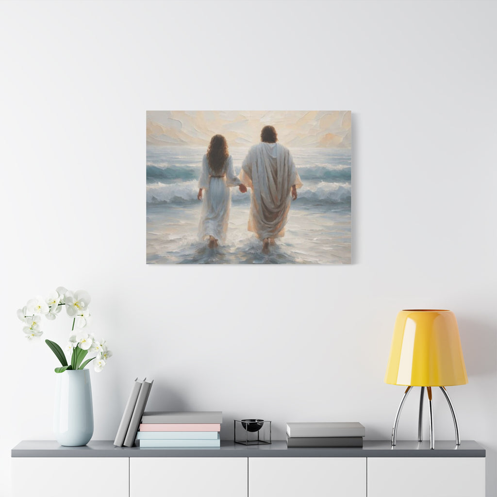 Jesus Walking on Water Canvas Wall Art – Christian Coastal Faith Artwork | Inspirational Christian Home Décor