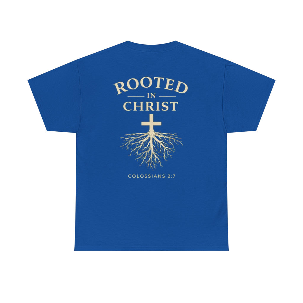 Rooted in Christ Christian T-Shirt – Colossians 2:7 Faith-Based Graphic Tee | Inspirational Christian Apparel