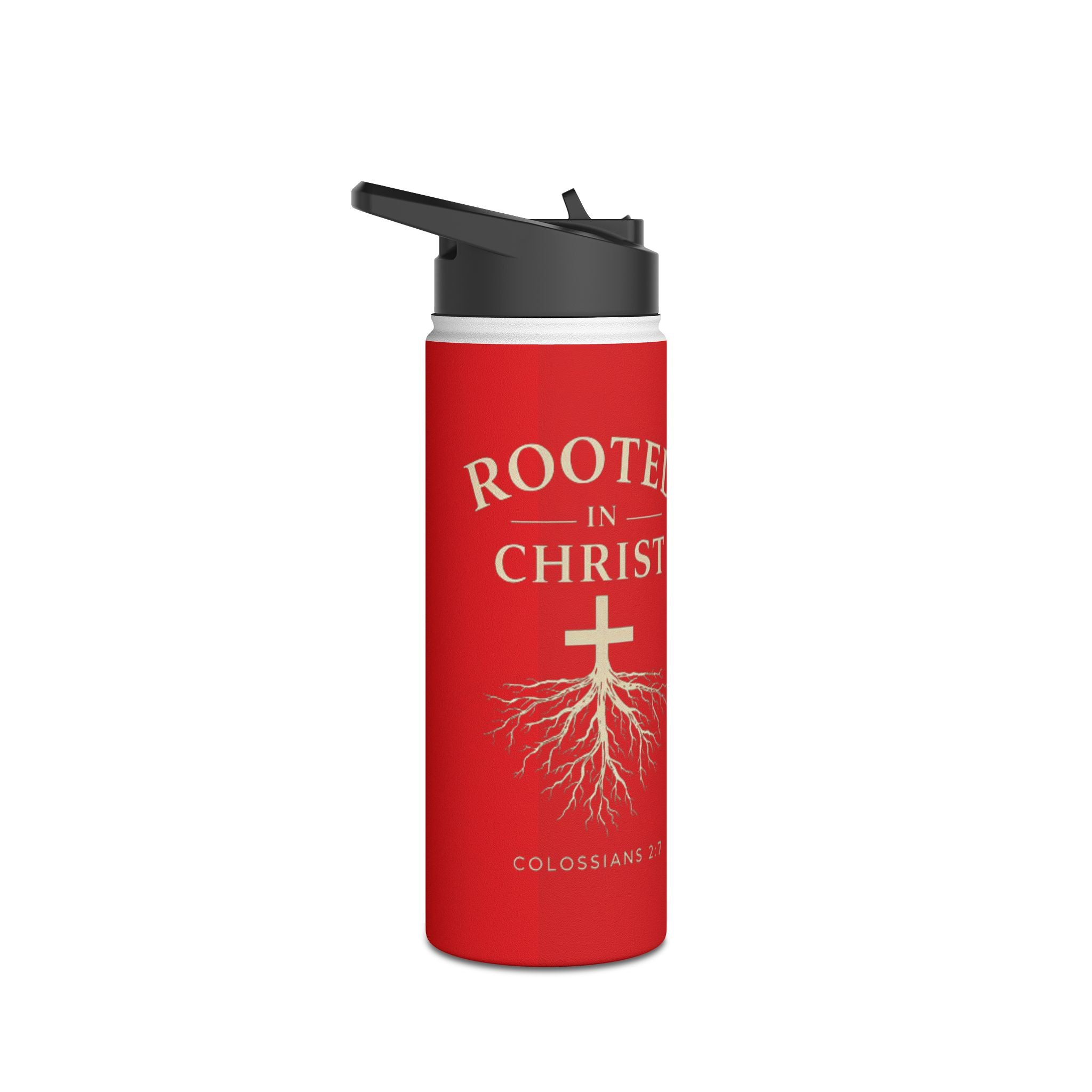 Rooted in Christ Christian Water Bottle – Colossians 2:7 Faith-Based Stainless Steel Tumbler, Inspirational Scripture Drinkware