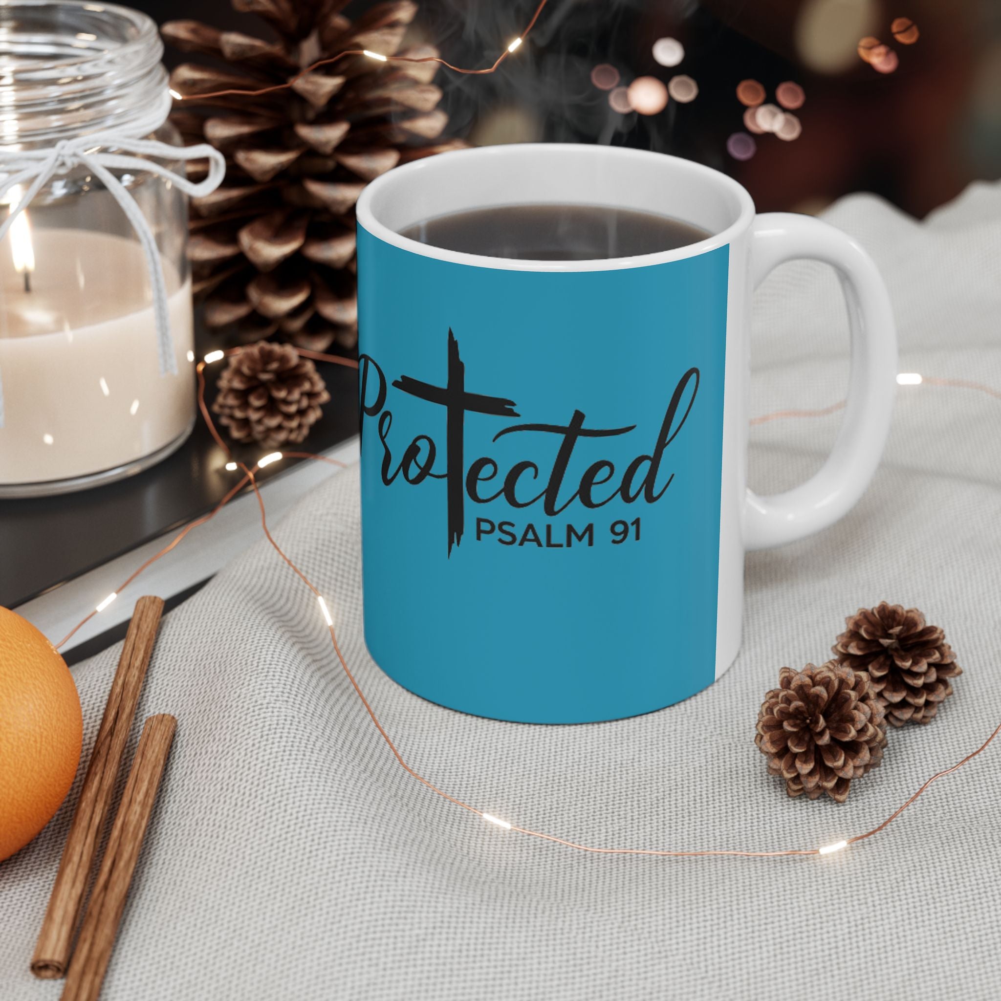 Protected Psalm 91 Christian Coffee Mug – Faith-Based Scripture Mug with Cross, Inspirational Christian Gift