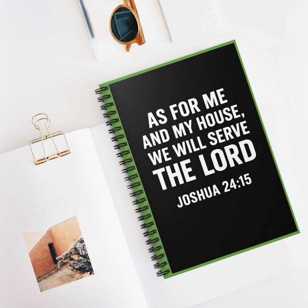 Christian Green Notebook – “As for Me and My House, We Will Serve the Lord” Joshua 24:15 – Inspirational Scripture Journal