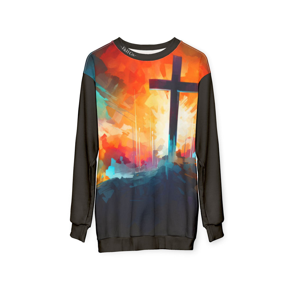 Christian Cross Sweatshirt | Colorful Sunrise Faith Pullover | Inspirational Christian Apparel | Faith and Home Co