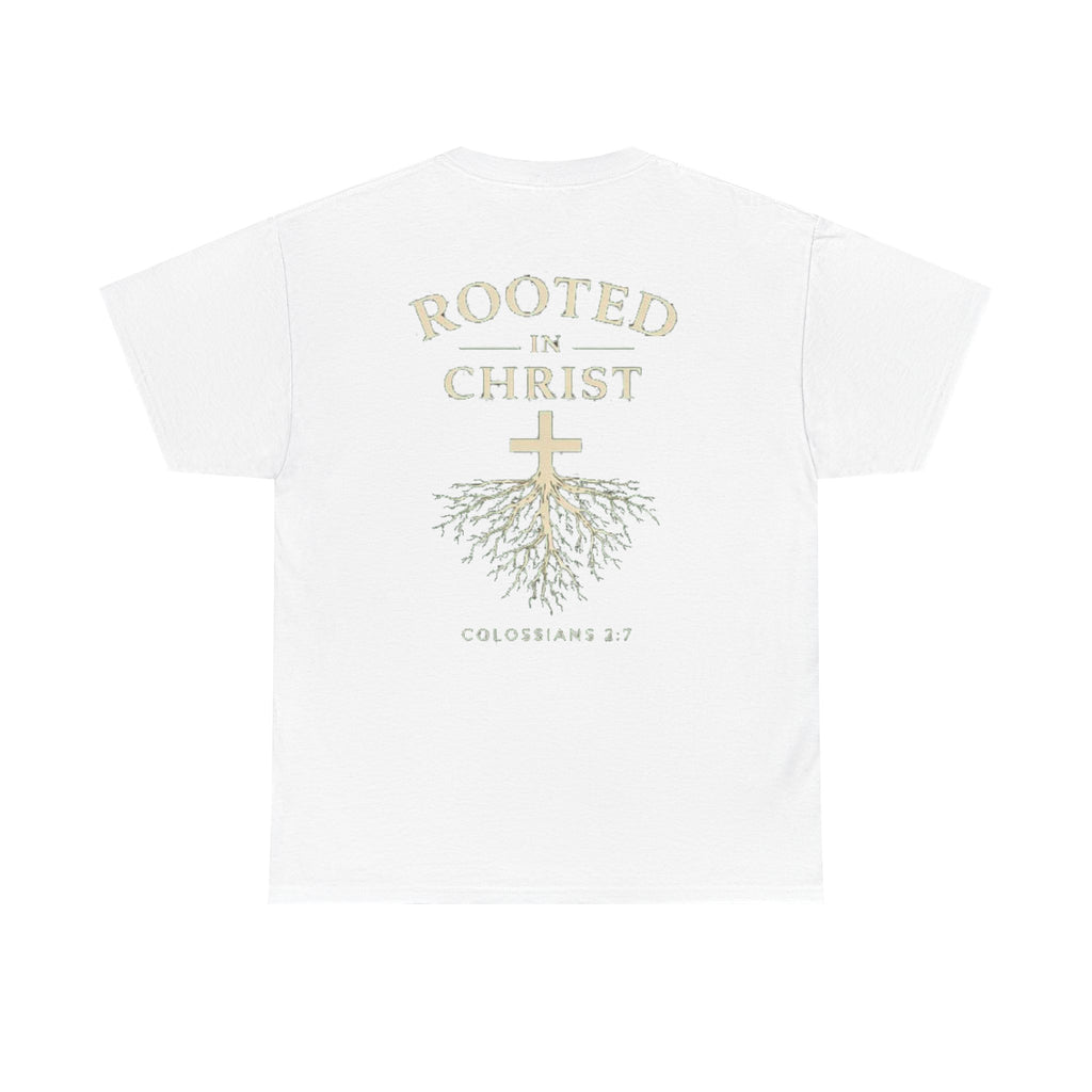 Rooted in Christ Christian T-Shirt – Colossians 2:7 Faith-Based Graphic Tee | Inspirational Christian Apparel