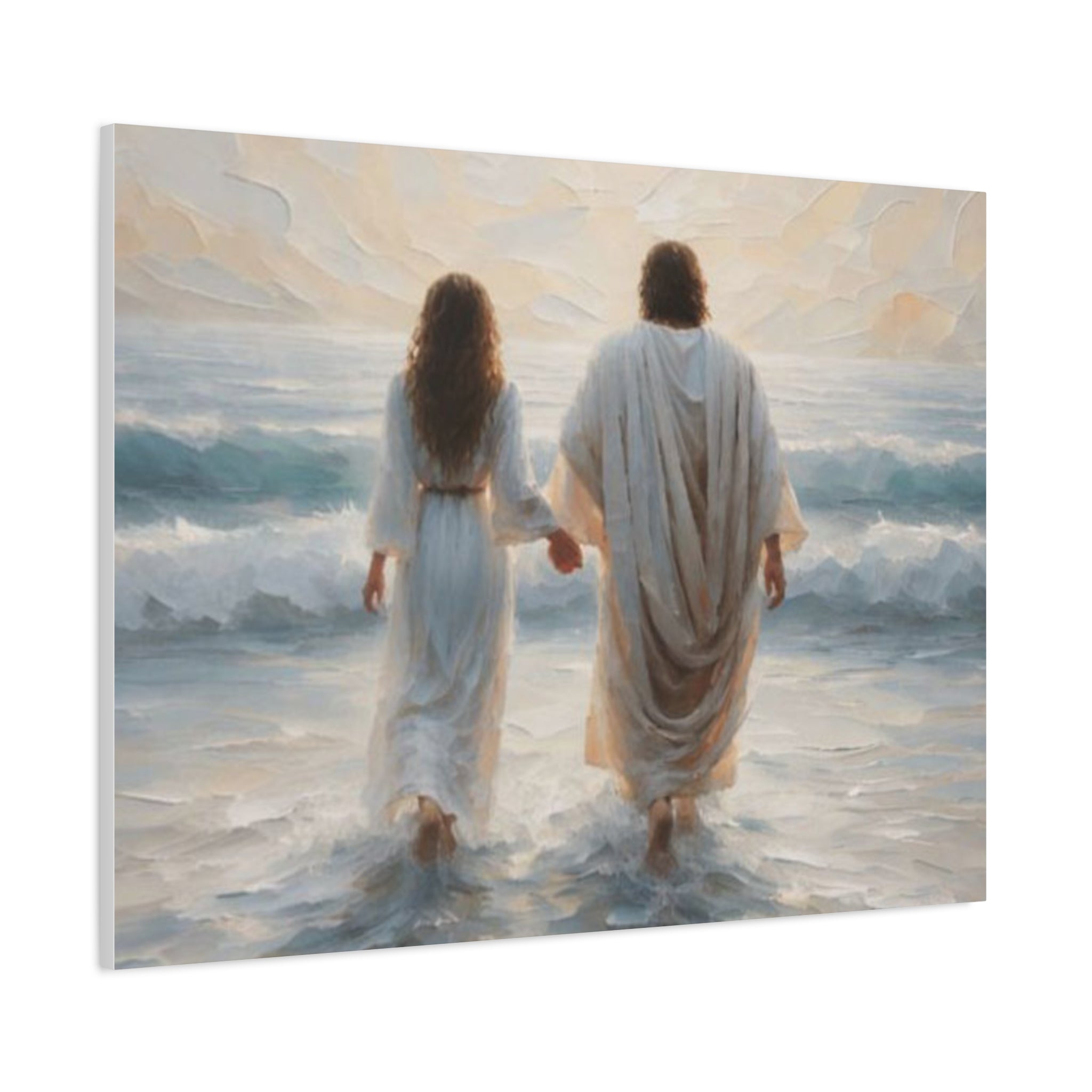 Jesus Walking on Water Canvas Wall Art – Christian Coastal Faith Artwork | Inspirational Christian Home Décor