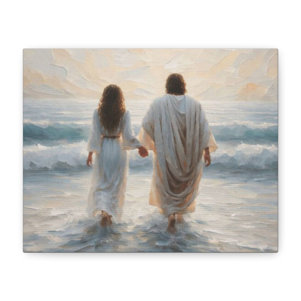 Jesus Walking on Water Canvas Wall Art – Christian Coastal Faith Artwork | Inspirational Christian Home Décor