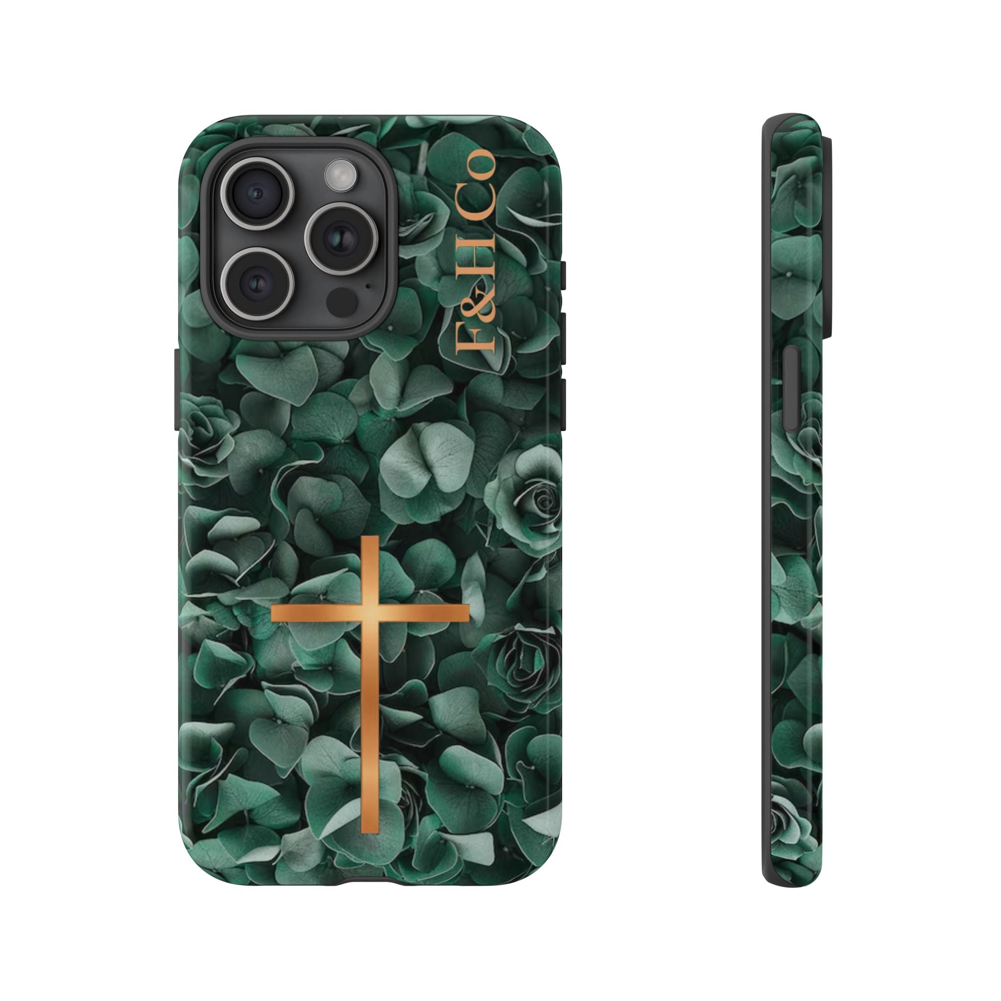Christian Floral iPhone Case with Cross – Forest Green Faith Phone Cover | Faith & Home Co