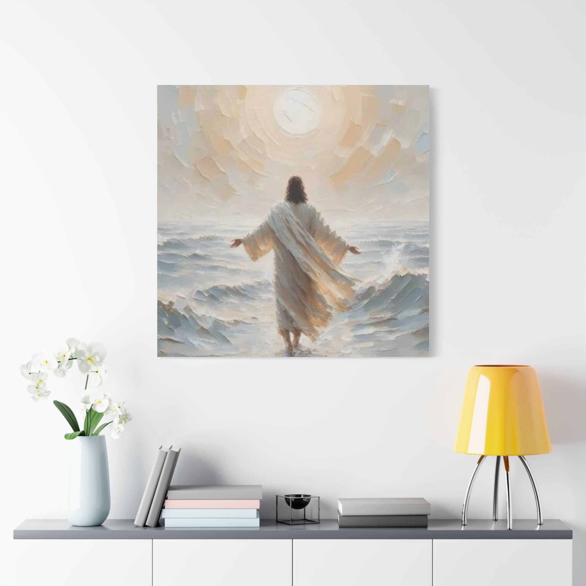 Jesus Walking on Water Canvas Wall Art – Christian Faith Ocean Artwork | Inspirational Christian Home Décor