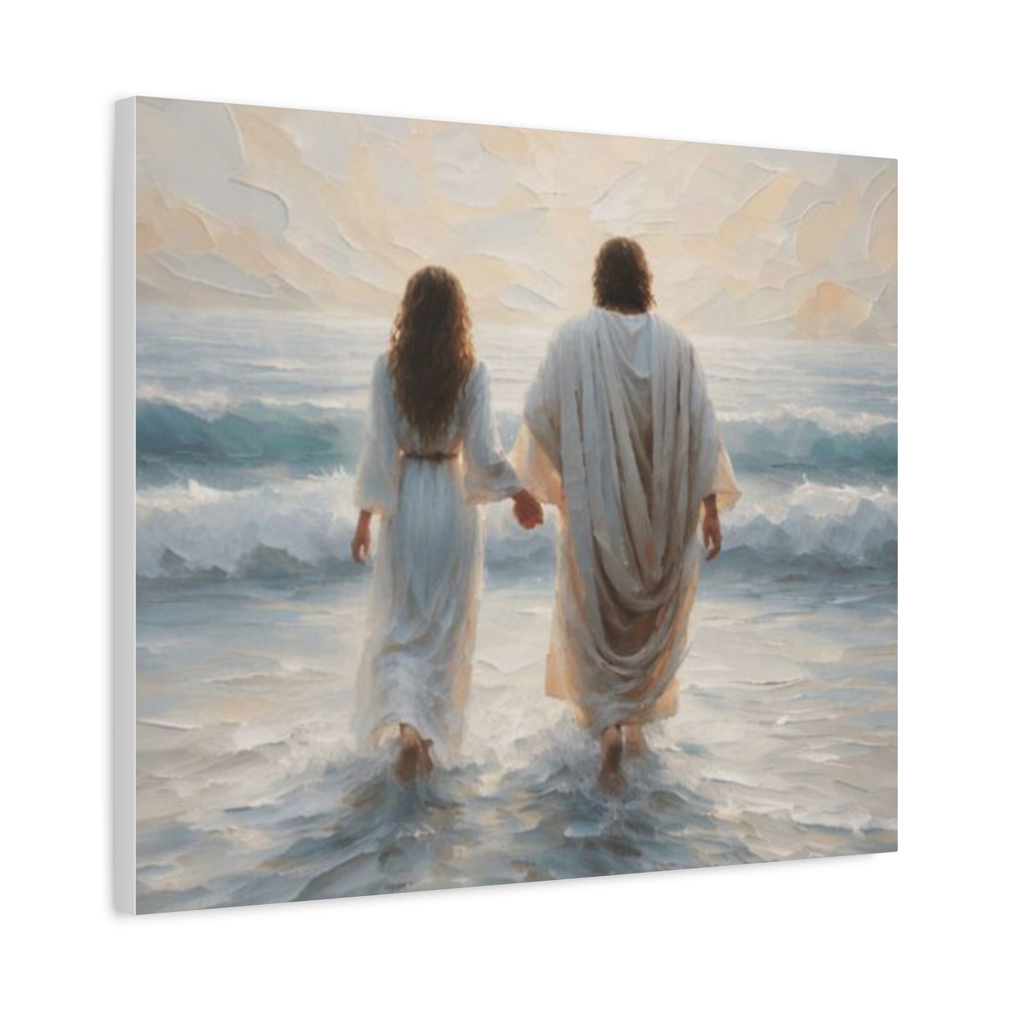 Jesus Walking on Water Canvas Wall Art – Christian Coastal Faith Artwork | Inspirational Christian Home Décor