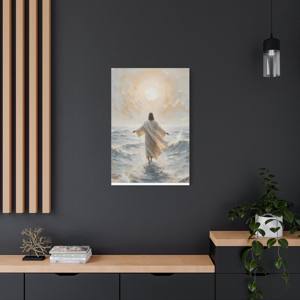 Jesus Walking on Water Canvas Wall Art – Christian Faith Ocean Artwork | Inspirational Christian Home Décor