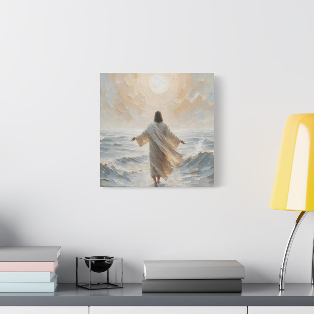 Jesus Walking on Water Canvas Wall Art – Christian Faith Ocean Artwork | Inspirational Christian Home Décor