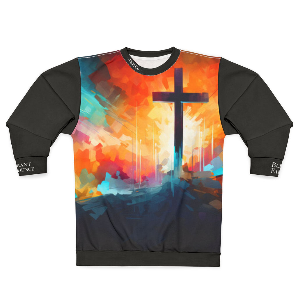 Christian Cross Sweatshirt | Colorful Sunrise Faith Pullover | Inspirational Christian Apparel | Faith and Home Co