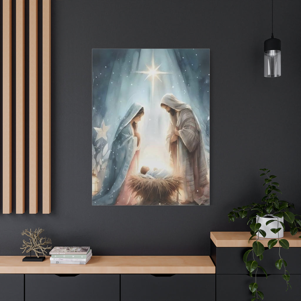 Holy Family Nativity Canvas Wall Art – Mary and Joseph Christian Christmas Artwork, Faith-Inspired Home Décor