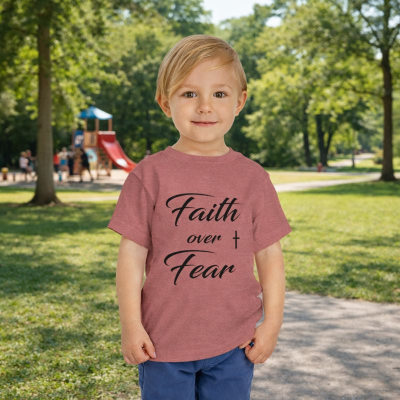 Toddler Christian T-Shirt “Faith Over Fear” – Inspirational Faith-Based Tee for Boys & Girls