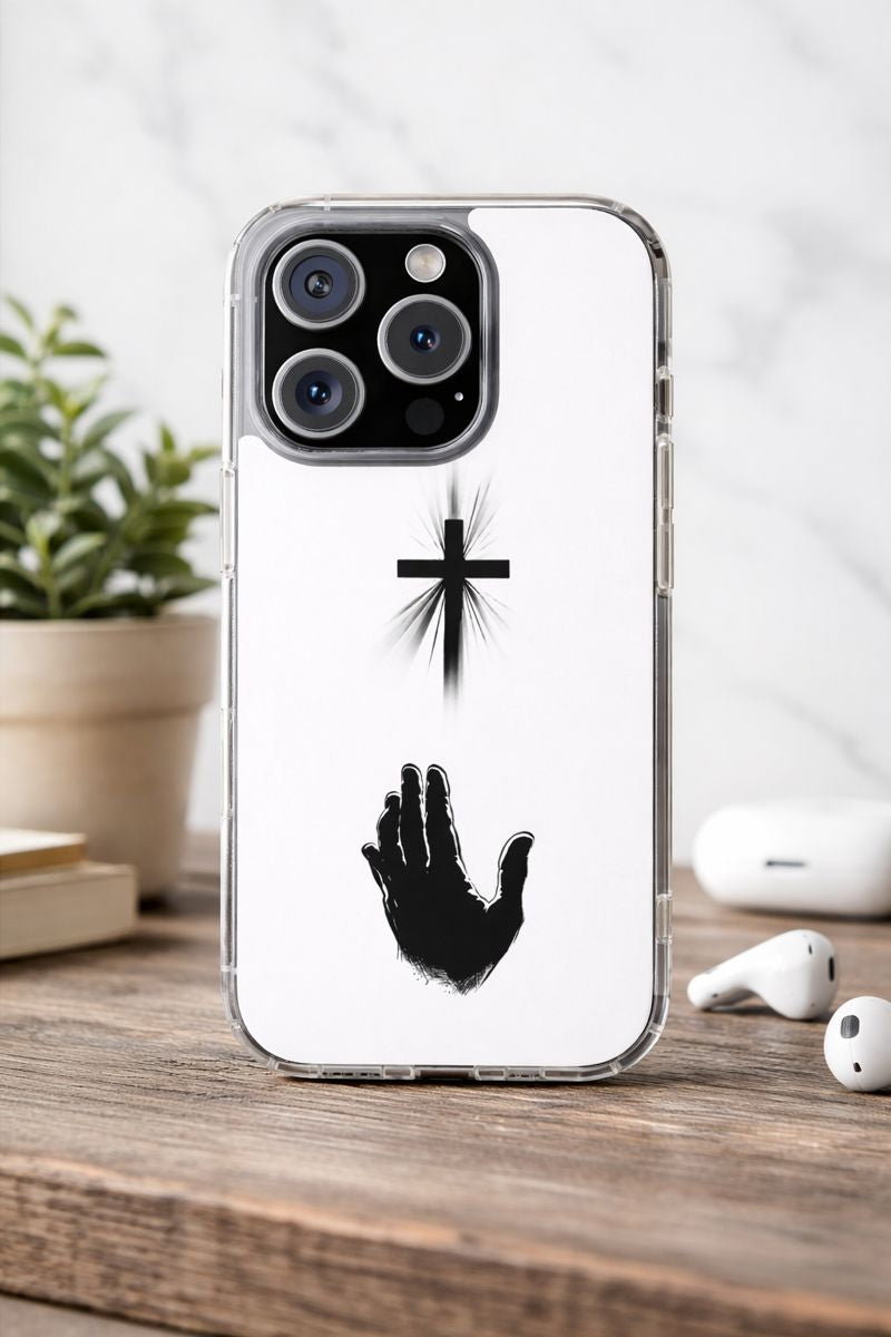 Faith Reaches Phone Case | Christian Cross & Hand Design | Minimal Faith Phone Case | Faith & Home Co