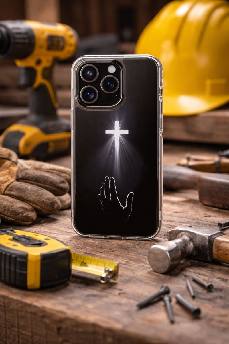 Christian Phone Case with Glowing Cross – Faith Over Fear Inspirational Protective iPhone Case | Religious Christian Cover