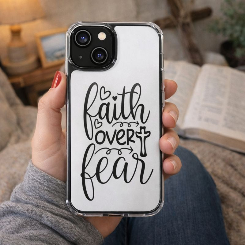 Faith Over Fear Christian Phone Case – Inspirational Scripture iPhone Case, Clear Faith-Based Protective Cover