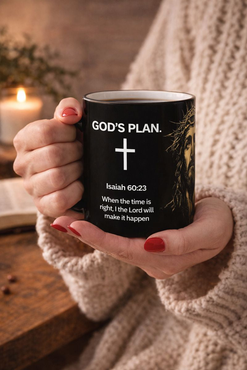 God’s Plan Christian Coffee Mug – Isaiah 60:23 Scripture Black Ceramic Cup