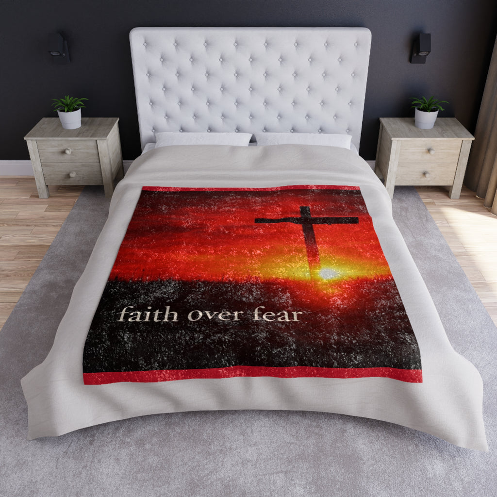 Faith Over Fear Crushed Velvet Blanket – Inspirational Christian Home Décor