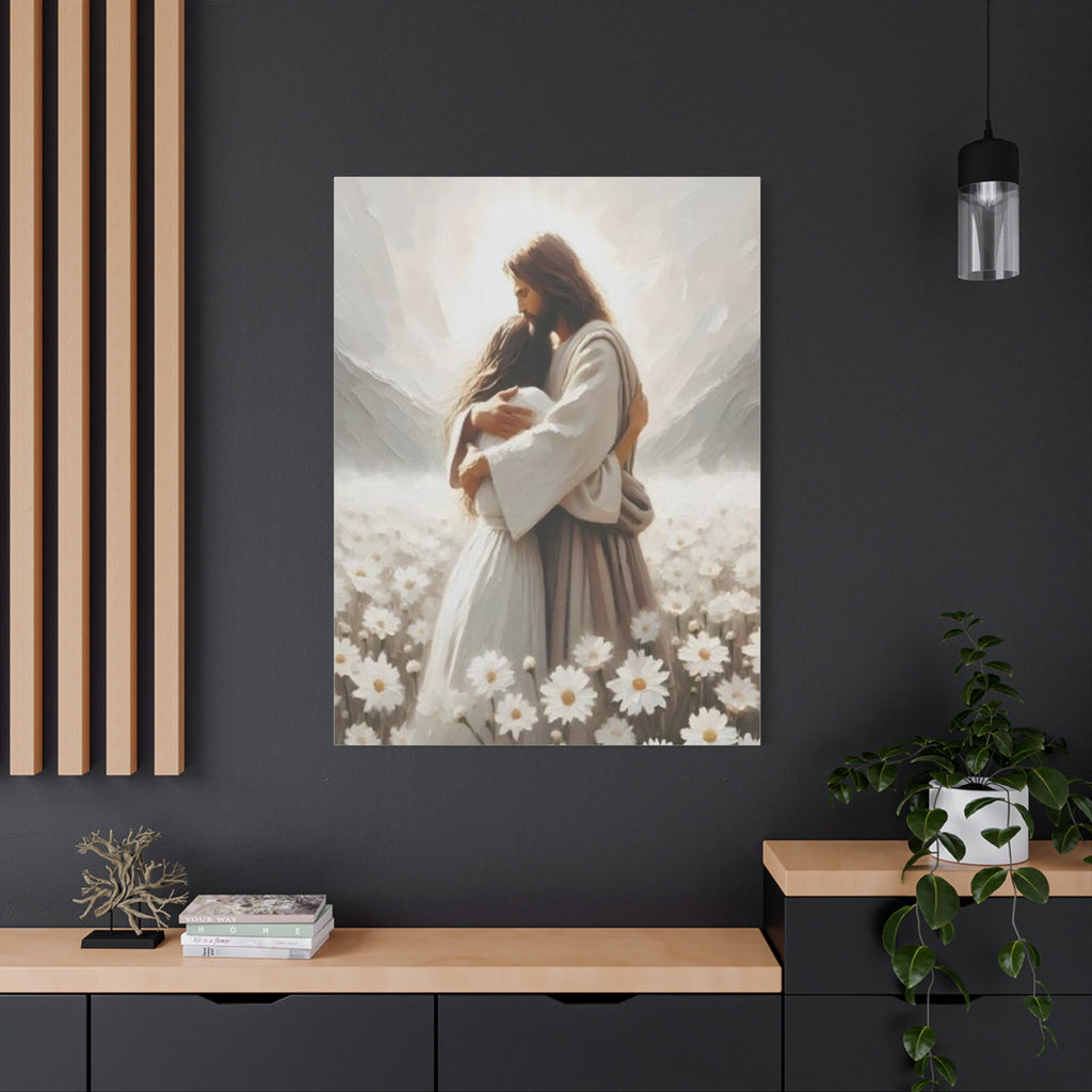 Jesus Embrace Canvas Wall Art – Christian Faith Artwork of Christ’s Love | Inspirational Christian Home Décor