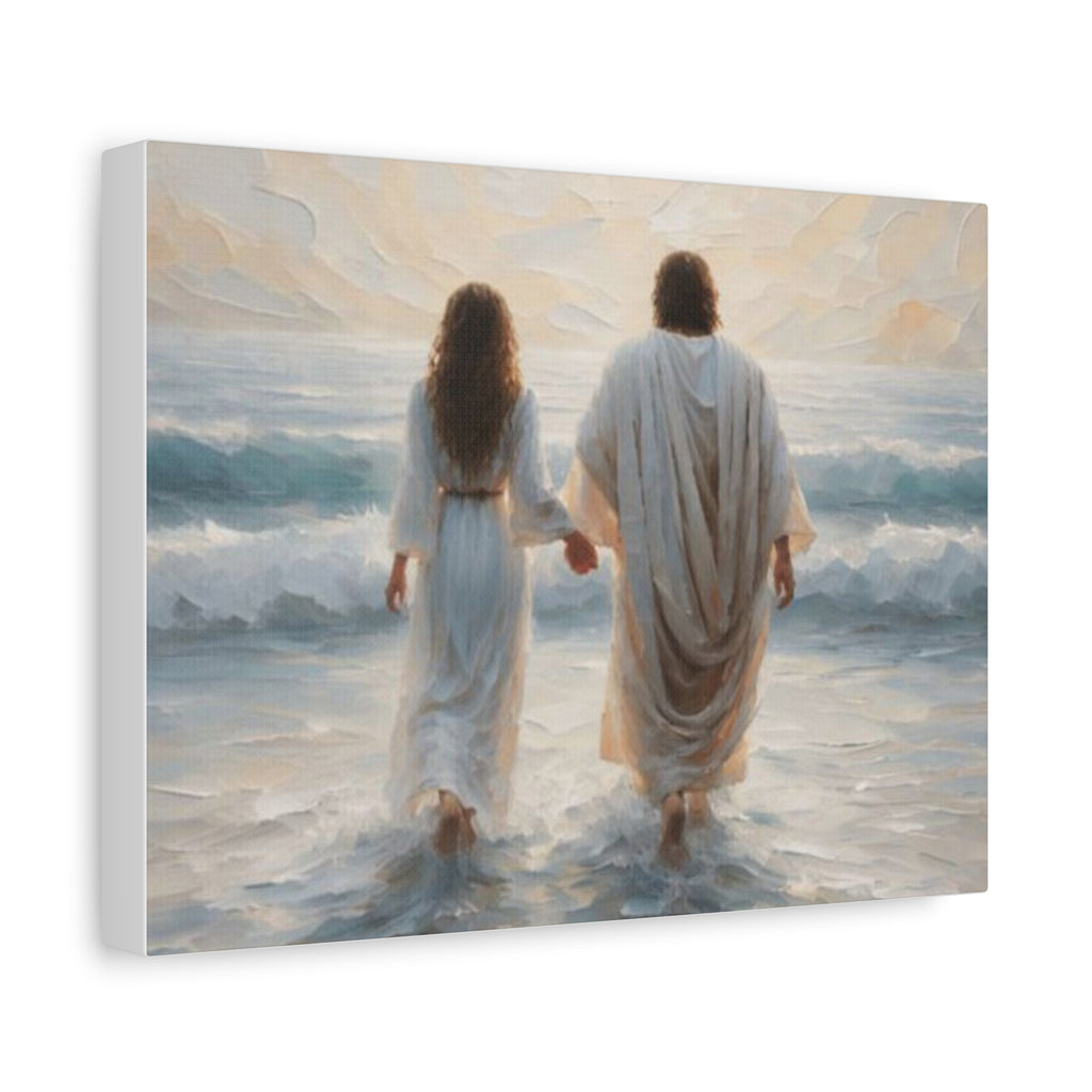 Jesus Walking on Water Canvas Wall Art – Christian Coastal Faith Artwork | Inspirational Christian Home Décor