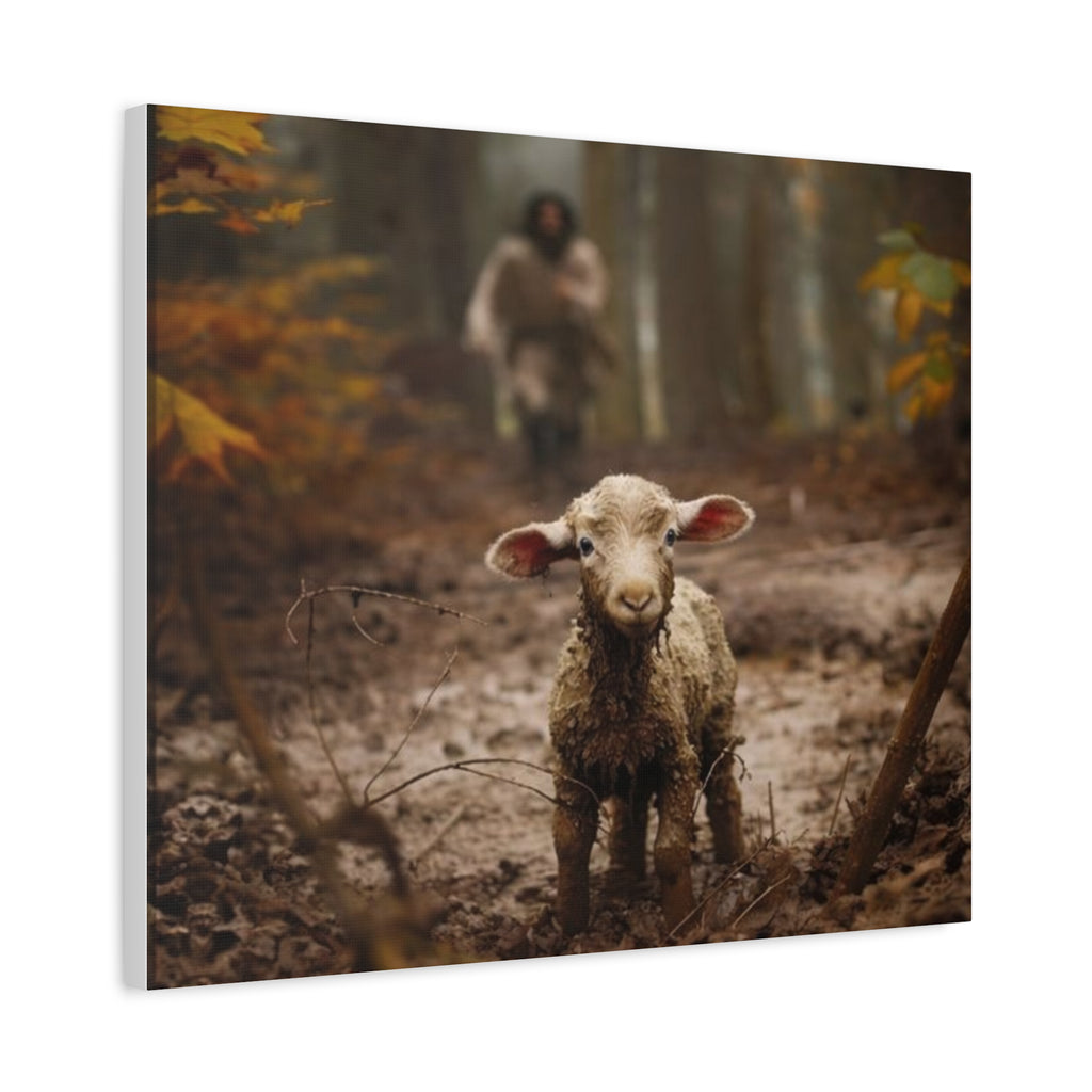 The Lost Lamb Canvas Wall Art | Faith-Inspired Christian Home Décor | Shepherd & Lamb Biblical Artwork