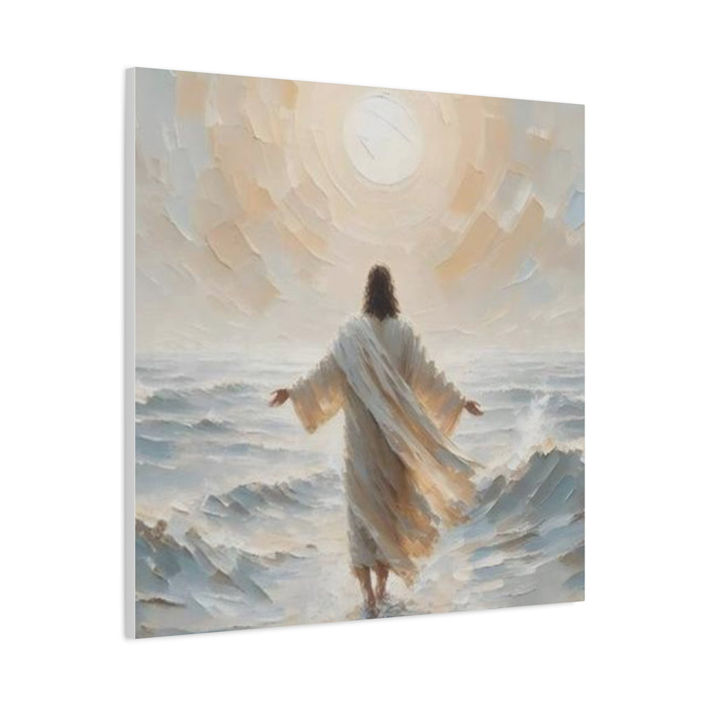 Jesus Walking on Water Canvas Wall Art – Christian Faith Ocean Artwork | Inspirational Christian Home Décor