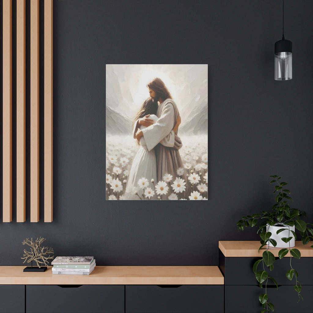 Jesus Embrace Canvas Wall Art – Christian Faith Artwork of Christ’s Love | Inspirational Christian Home Décor
