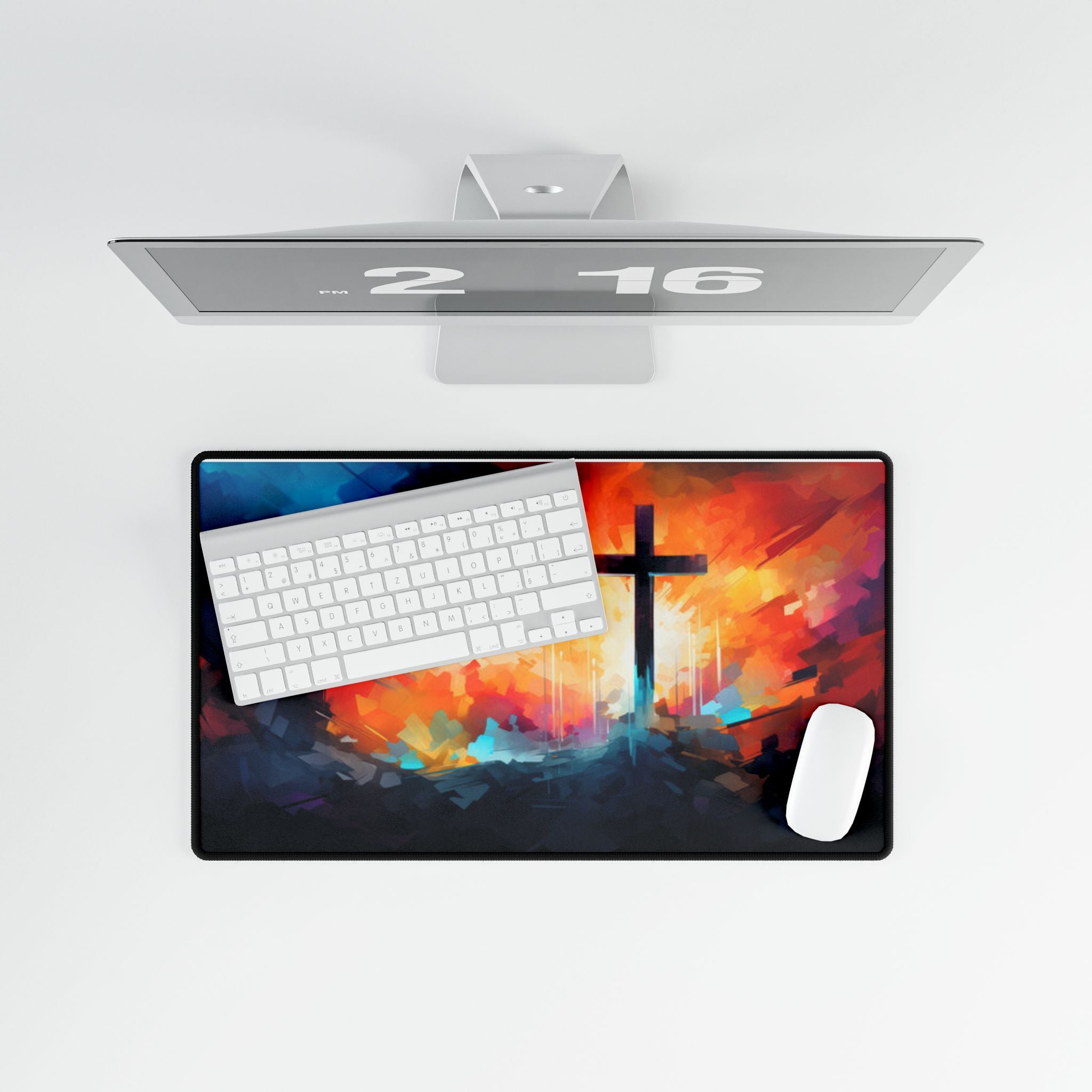 Christian Desk Mat with Cross Artwork – Faith-Inspired Extended Mouse Pad for Office & Home Workspace