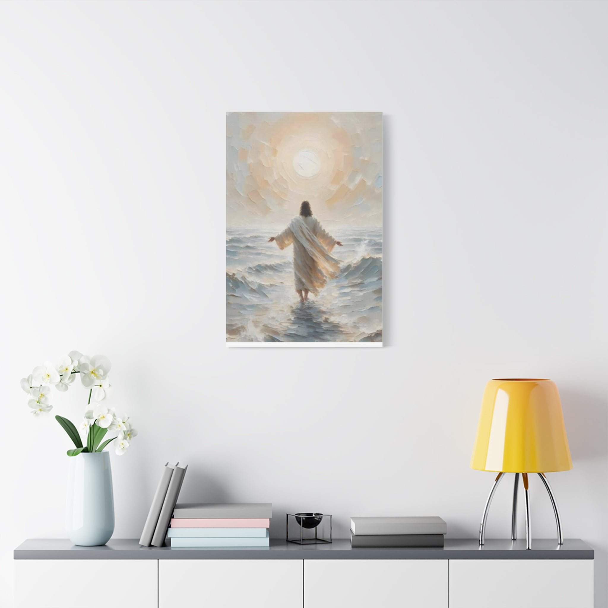 Jesus Walking on Water Canvas Wall Art – Christian Faith Ocean Artwork | Inspirational Christian Home Décor