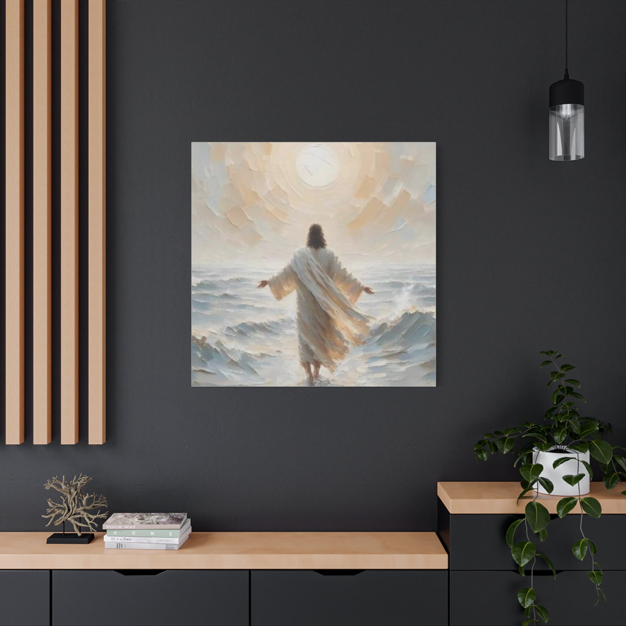 Jesus Walking on Water Canvas Wall Art – Christian Faith Ocean Artwork | Inspirational Christian Home Décor