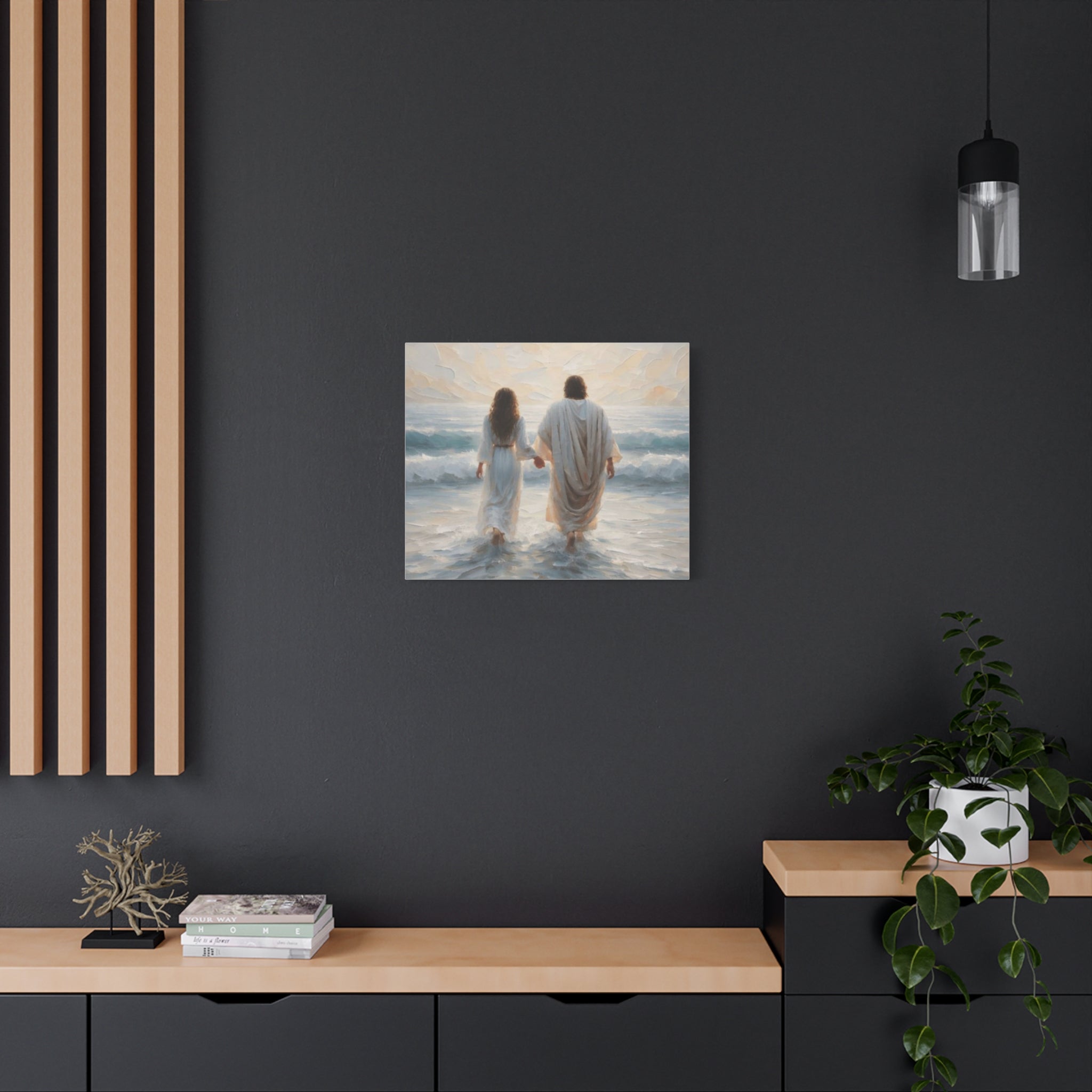 Jesus Walking on Water Canvas Wall Art – Christian Coastal Faith Artwork | Inspirational Christian Home Décor