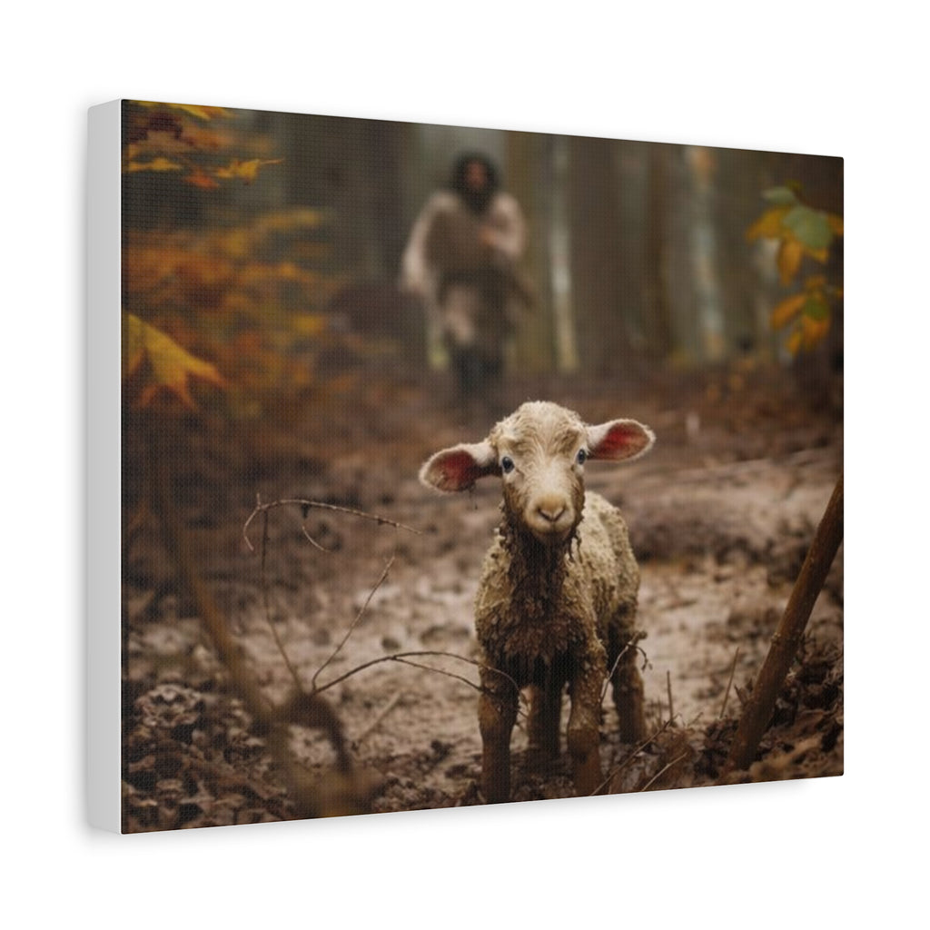 The Lost Lamb Canvas Wall Art | Faith-Inspired Christian Home Décor | Shepherd & Lamb Biblical Artwork