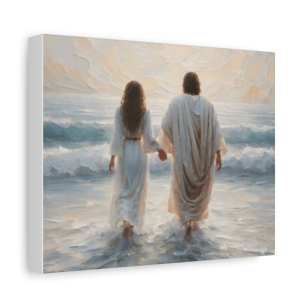 Jesus Walking on Water Canvas Wall Art – Christian Coastal Faith Artwork | Inspirational Christian Home Décor