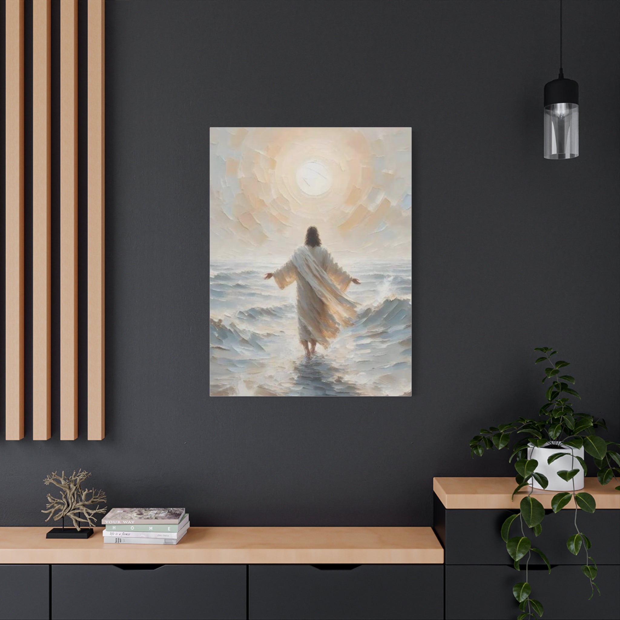 Jesus Walking on Water Canvas Wall Art – Christian Faith Ocean Artwork | Inspirational Christian Home Décor