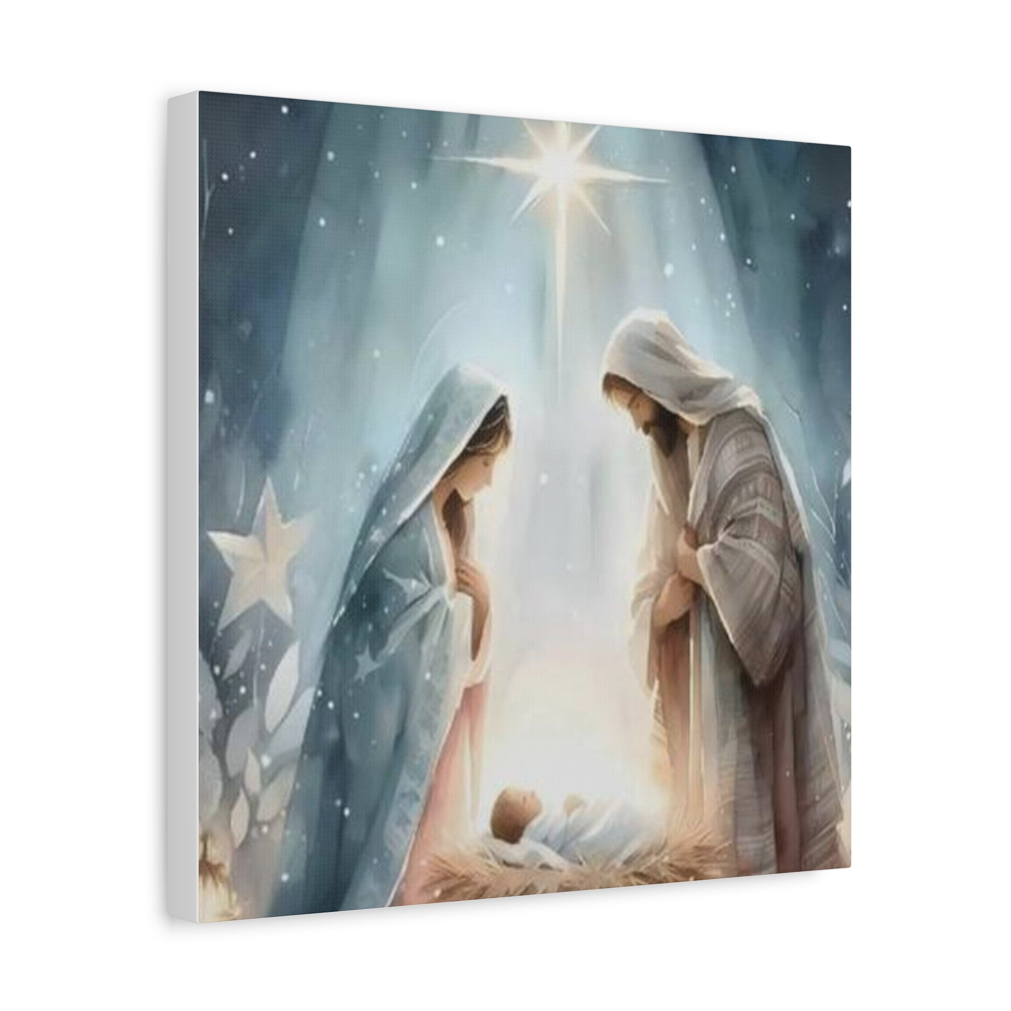 Holy Family Nativity Canvas Wall Art – Mary and Joseph Christian Christmas Artwork, Faith-Inspired Home Décor