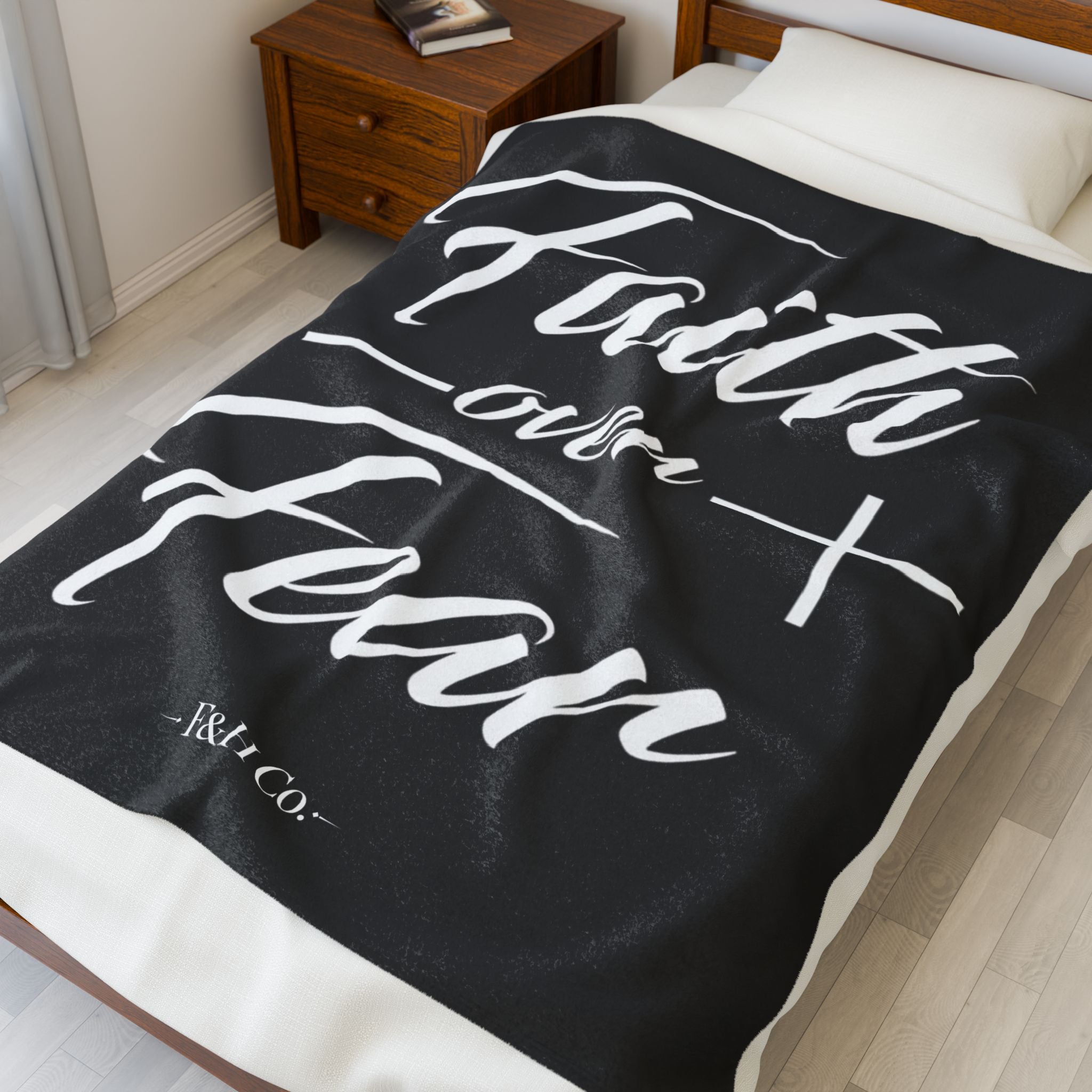 Faith Over Fear Plush Blanket | Black Christian Throw | Inspirational Faith Blanket | F&H Co Home Decor