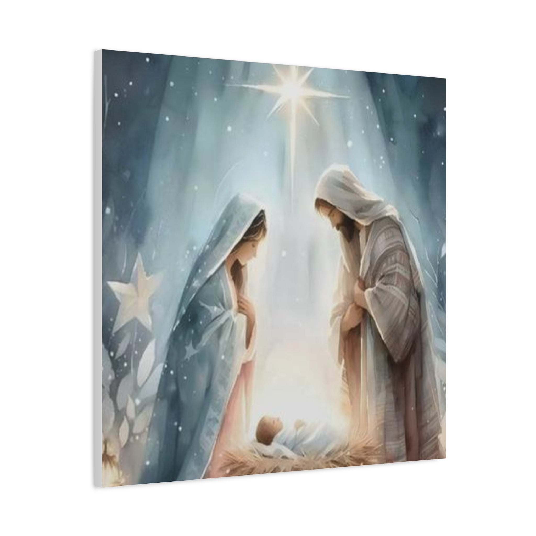 Holy Family Nativity Canvas Wall Art – Mary and Joseph Christian Christmas Artwork, Faith-Inspired Home Décor