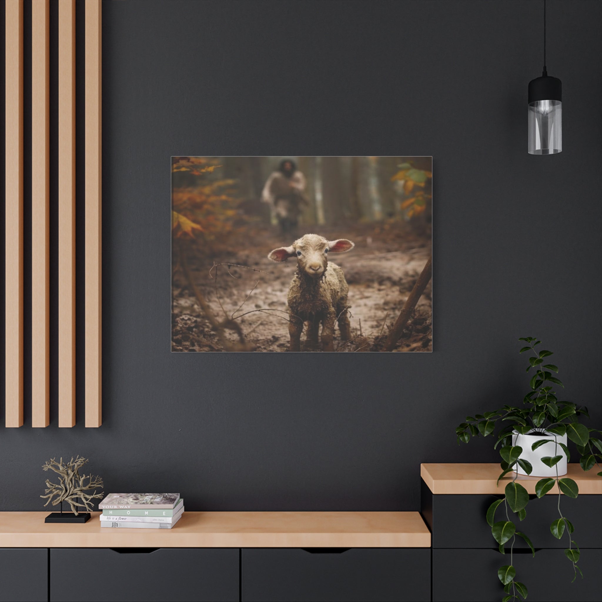 The Lost Lamb Canvas Wall Art | Faith-Inspired Christian Home Décor | Shepherd & Lamb Biblical Artwork