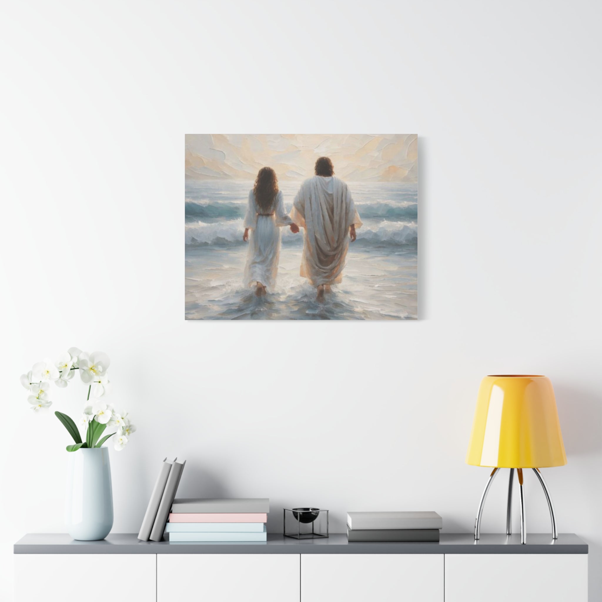 Jesus Walking on Water Canvas Wall Art – Christian Coastal Faith Artwork | Inspirational Christian Home Décor